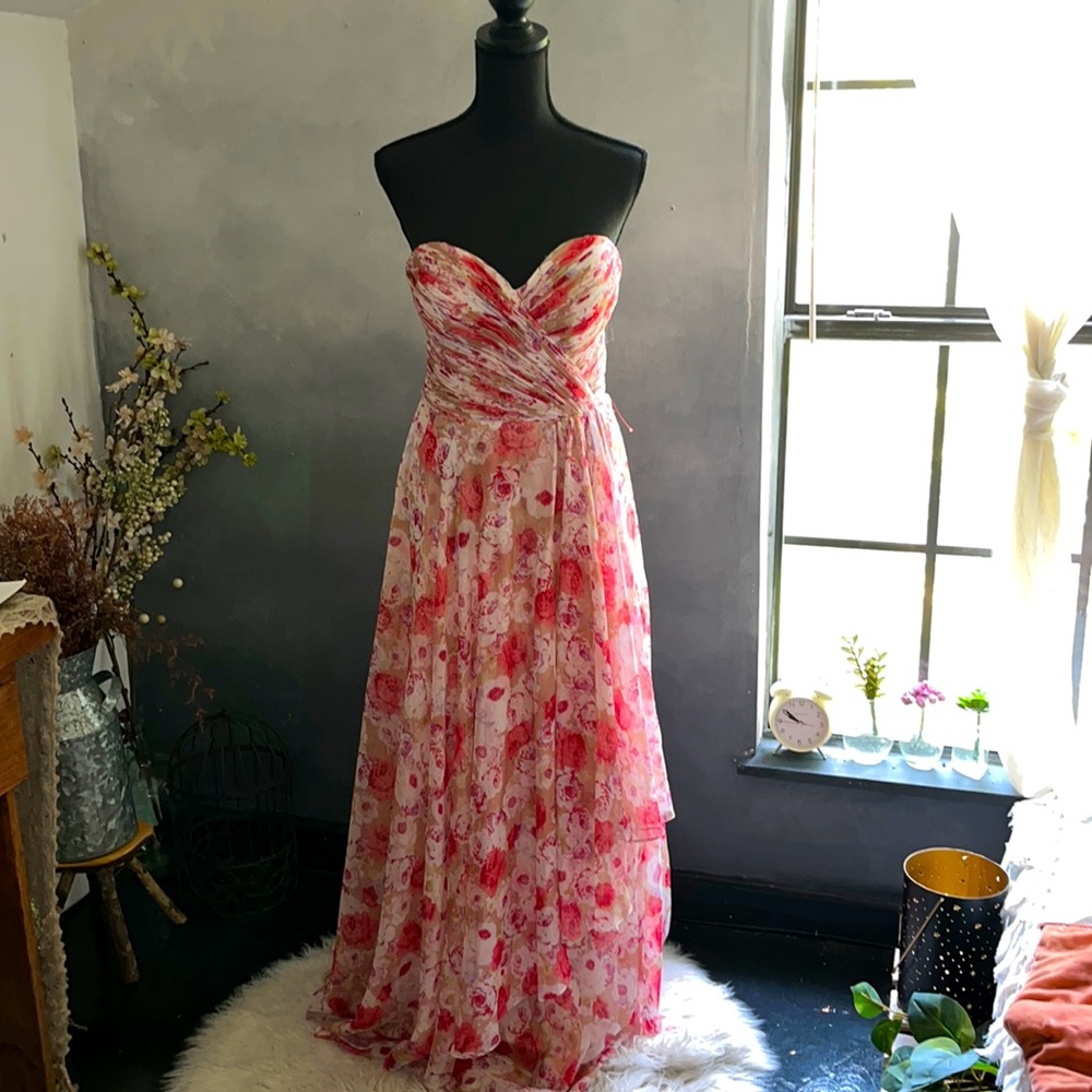 Allure Bridal Floral strapless bridesmaid dress